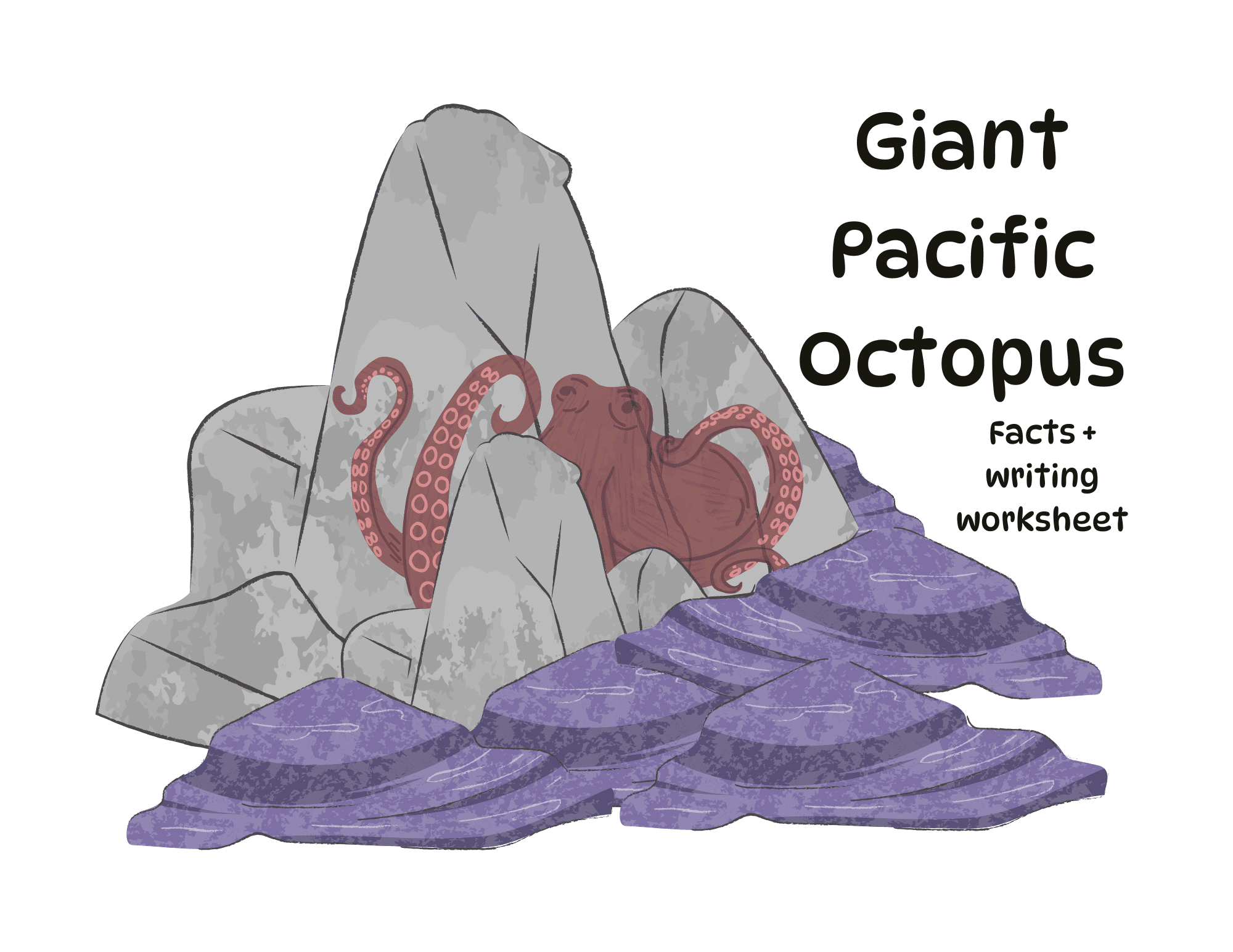 graphic image of the giant pacific octopus hiding behind rocks